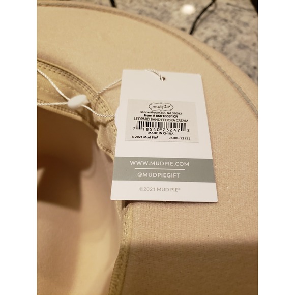 New Mud Pie Women's Fedora Hat Cream Felt, Leopard Band Western Style Adjustable - Picture 6 of 7